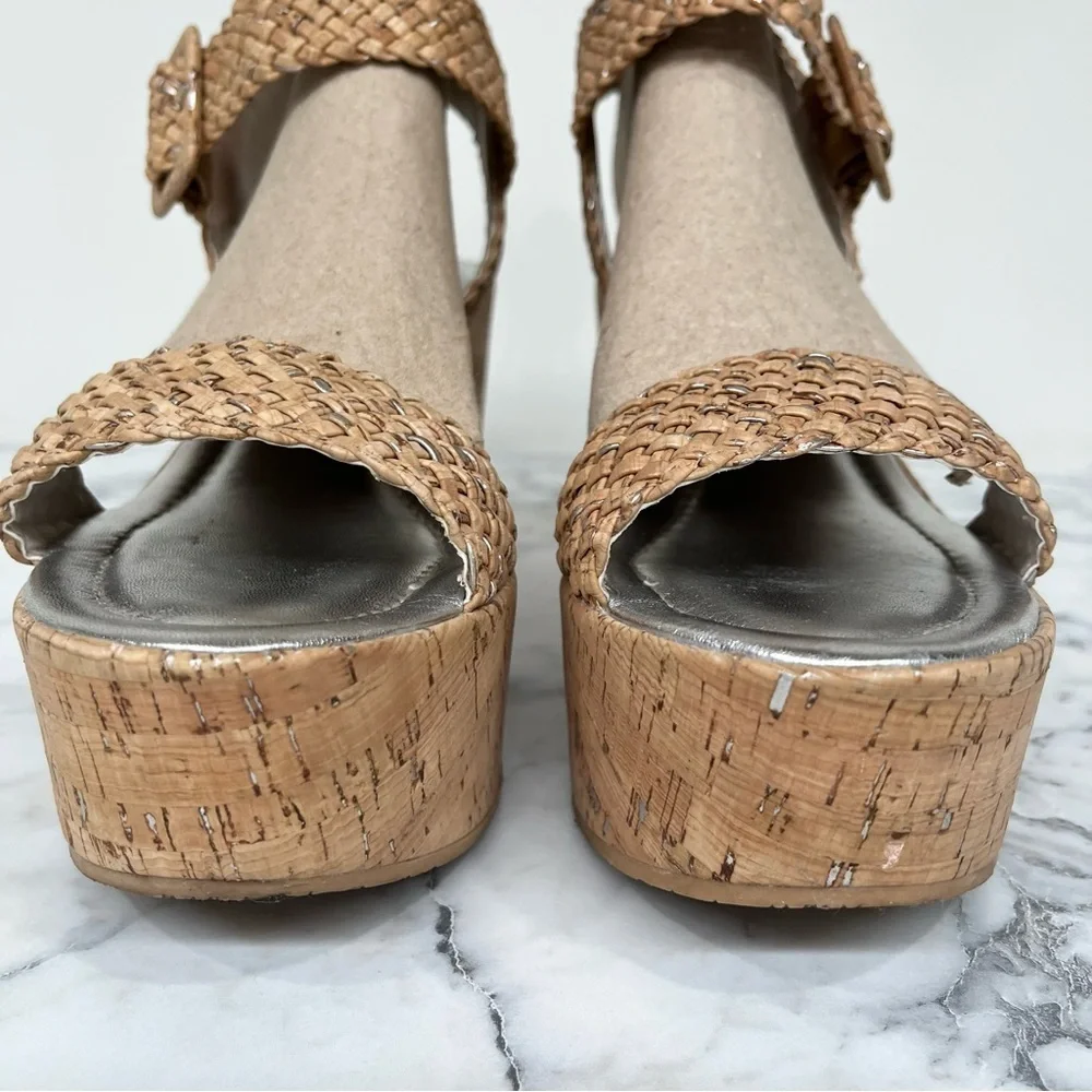 Donald J. Pliner Tan Woven Cork Platform Wedges